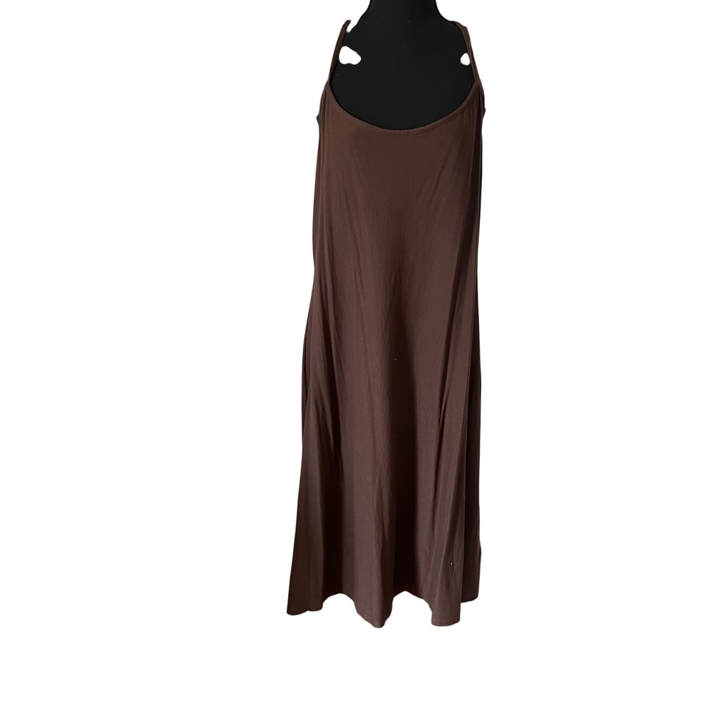 Eileen Fisher Womens Classic Cross Back Midi Dress Large Brown Casual Minimal